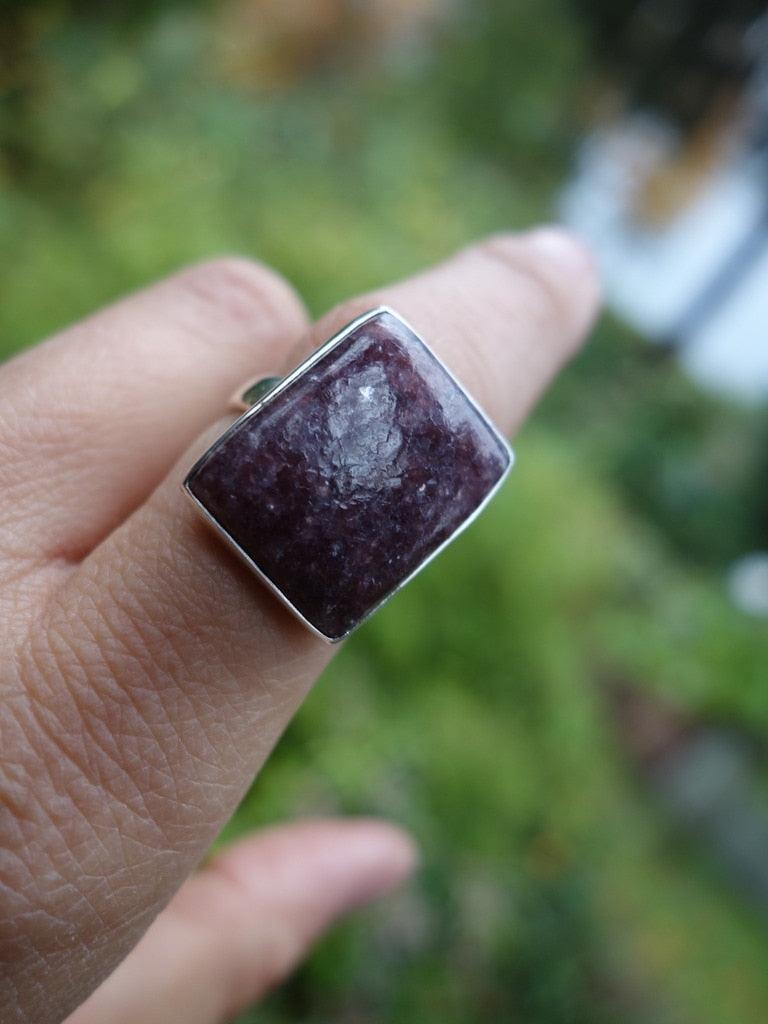 Lovely Deep Lilac Lepidolite Ring In Sterling Silver (Size 8) - Earth Family Crystals