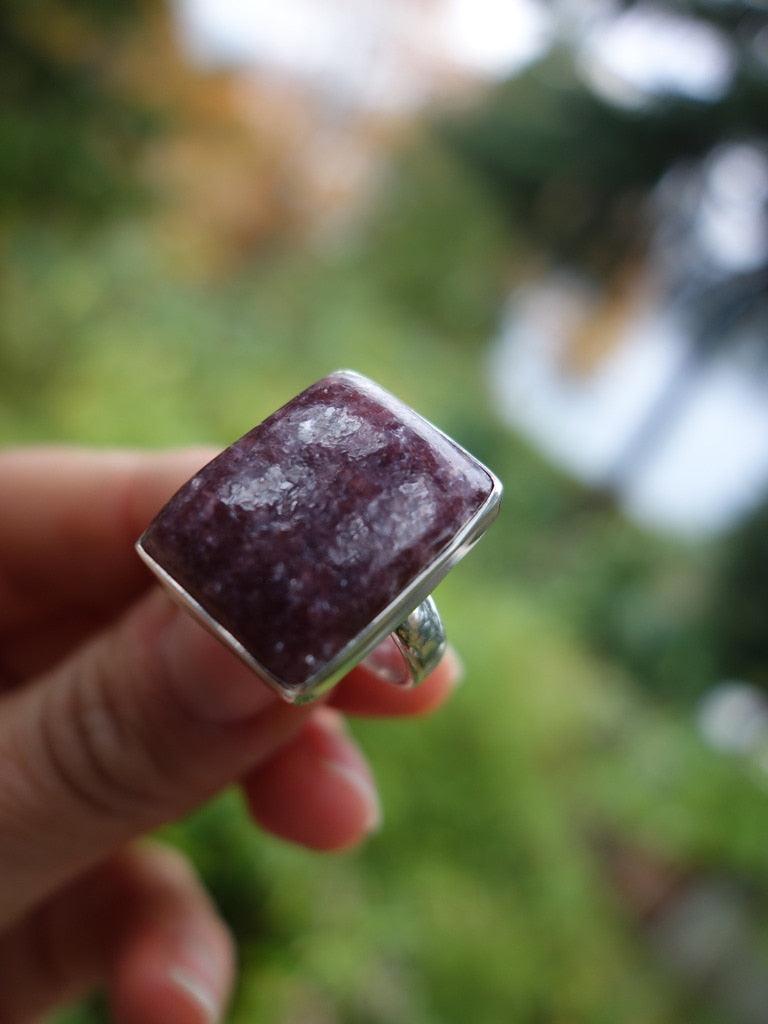 Lovely Deep Lilac Lepidolite Ring In Sterling Silver (Size 8) - Earth Family Crystals
