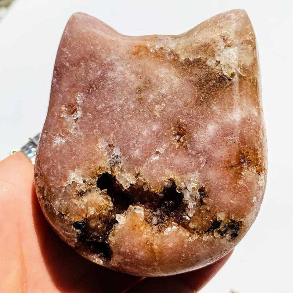 Adorable Large Pink Amethyst Druzy Cat Head Geode Carving - Earth Family Crystals