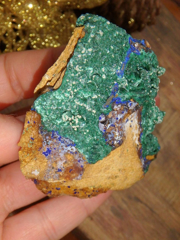 Silky Green Malachite & Blue Druzy Azurite on Matrix - Earth Family Crystals