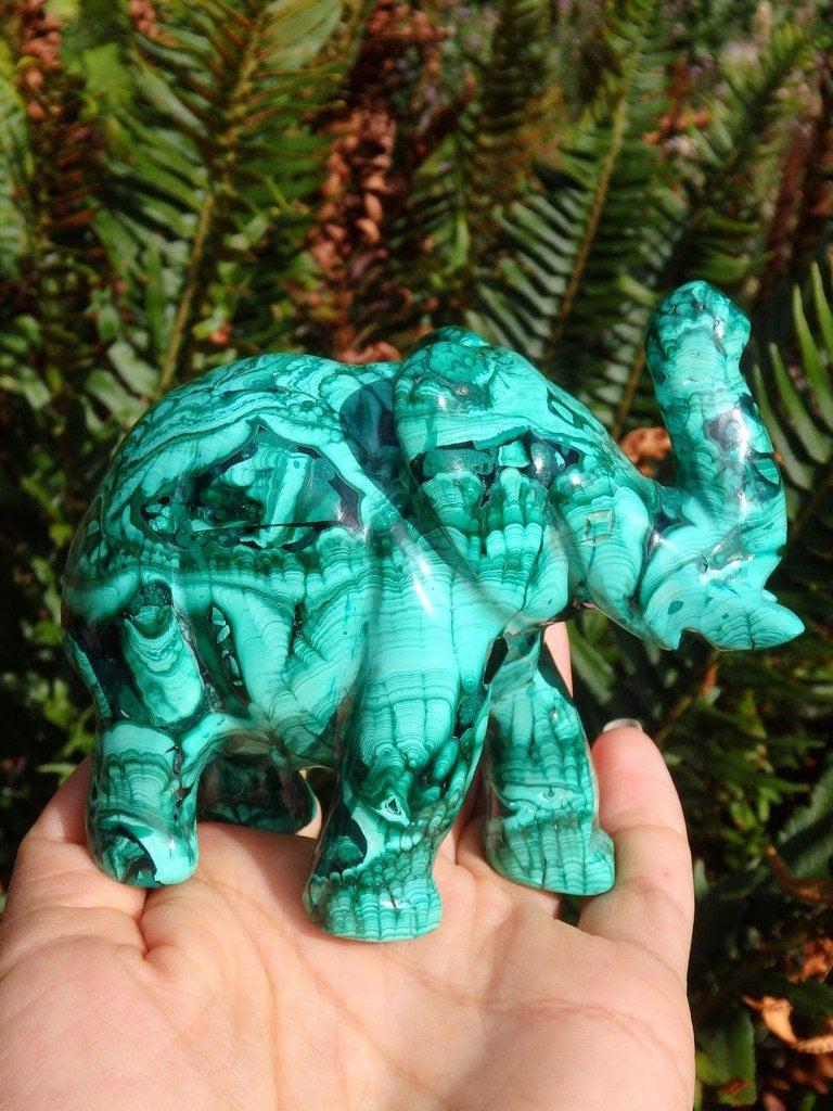 Absolutely Splendid Jumbo Malachite Elephant Carving - Earth Family Crystals