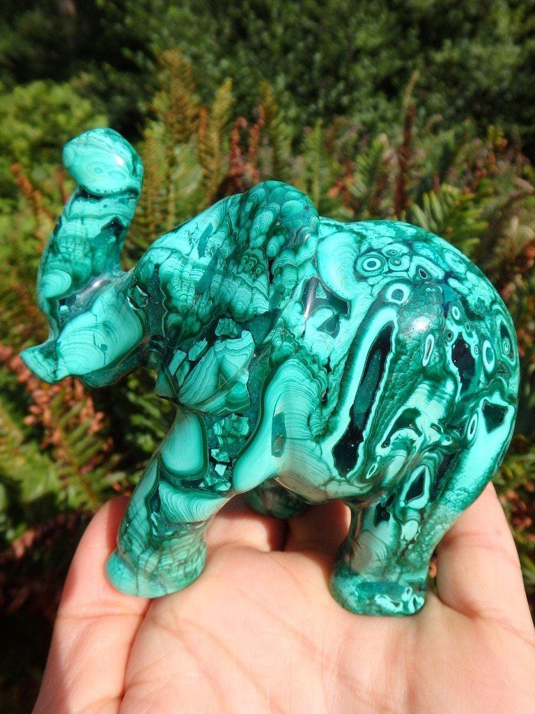 Absolutely Splendid Jumbo Malachite Elephant Carving - Earth Family Crystals
