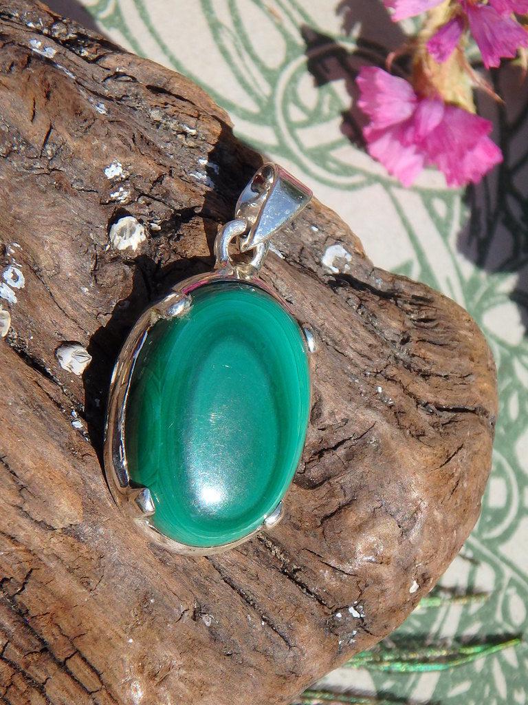Wonderful Green Malachite  Pendant In Sterling Silver (Includes Silver Chain) - Earth Family Crystals