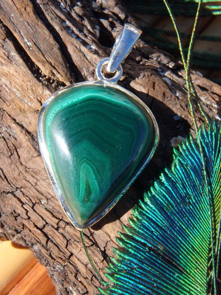 Deep Green Swirls Malachite Gemstone Pendant In Sterling Silver (Includes Silver Chain) - Earth Family Crystals