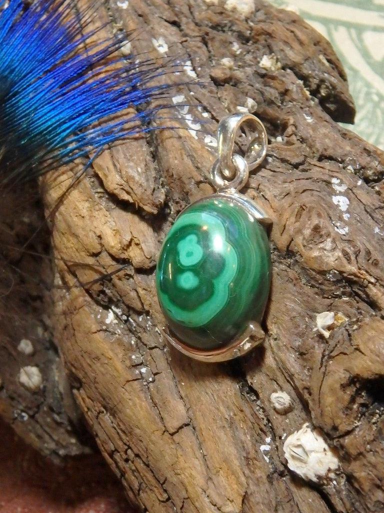 Swirling Greens Malachite  Gemstone Pendant In Sterling Silver (Includes Silver Chain) - Earth Family Crystals