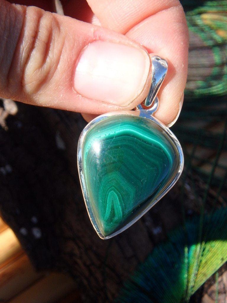 Deep Green Swirls Malachite Gemstone Pendant In Sterling Silver (Includes Silver Chain) - Earth Family Crystals