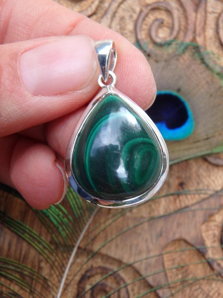 Swirls Of Green Malachite  Pendant In Sterling Silver (Includes Free Silver Chain) - Earth Family Crystals