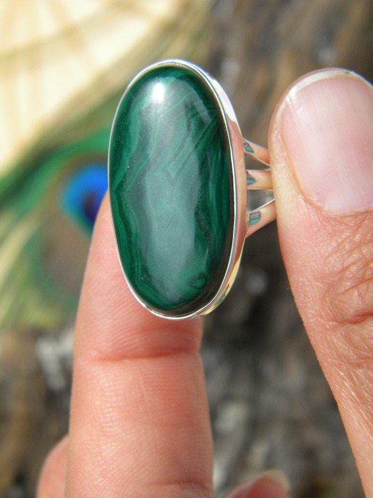 Divine Deep Green Malachite Gemstone Ring In Sterling Silver (Size 6.5) - Earth Family Crystals
