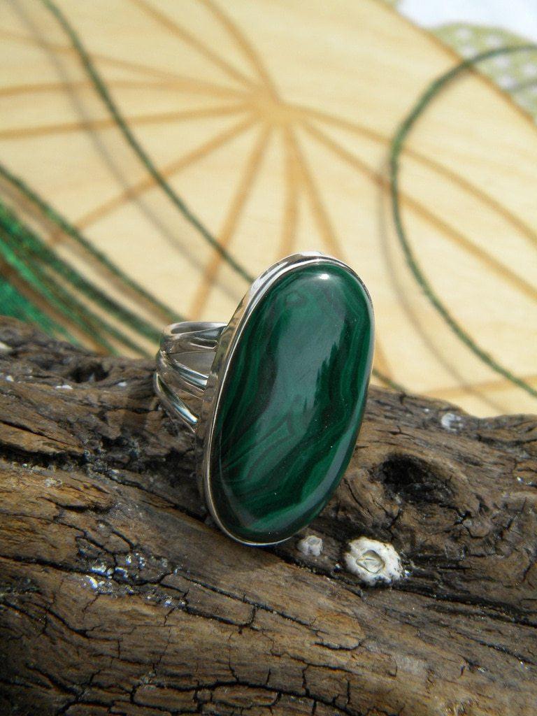 Divine Deep Green Malachite Gemstone Ring In Sterling Silver (Size 6.5) - Earth Family Crystals