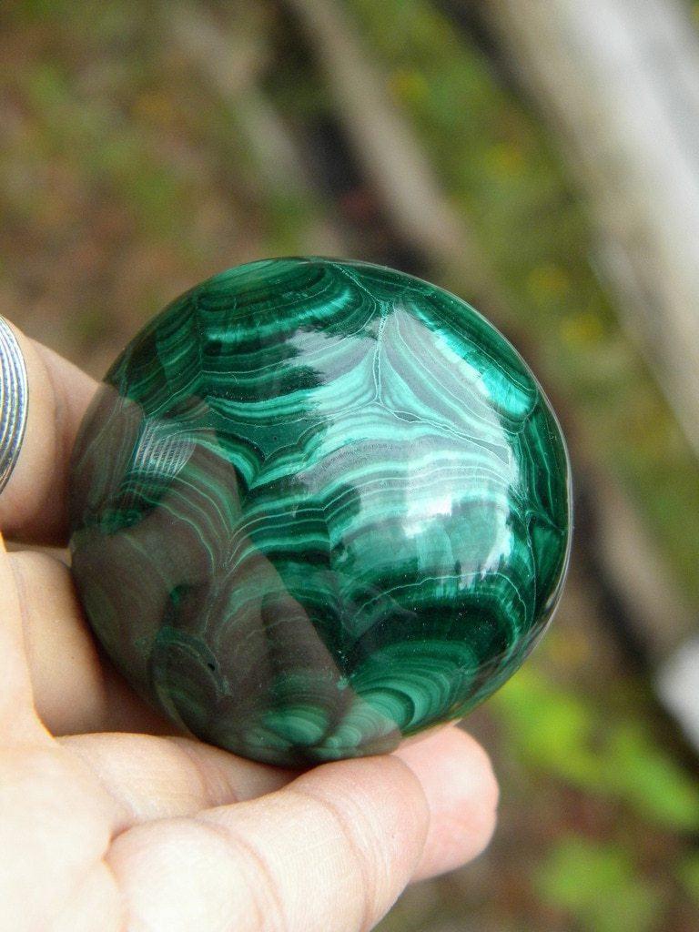 Delightful Flower Patterns Malachite Sphere Carving - Earth Family Crystals