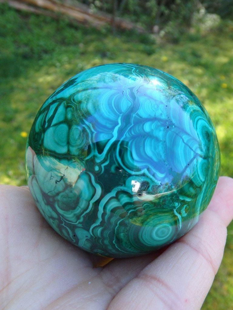 Bold Botryoidal Patterns! XL Green Malachite Sphere - Earth Family Crystals