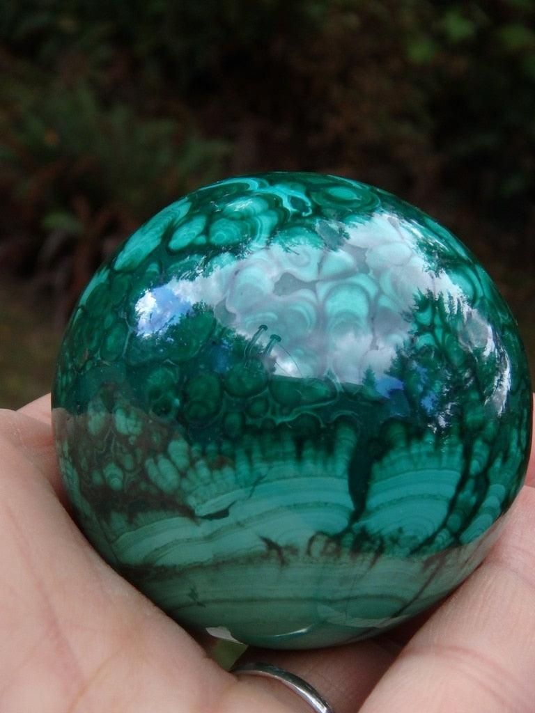Fascinating Green Designs Shiny Large Malachite Sphere Carving - Earth Family Crystals