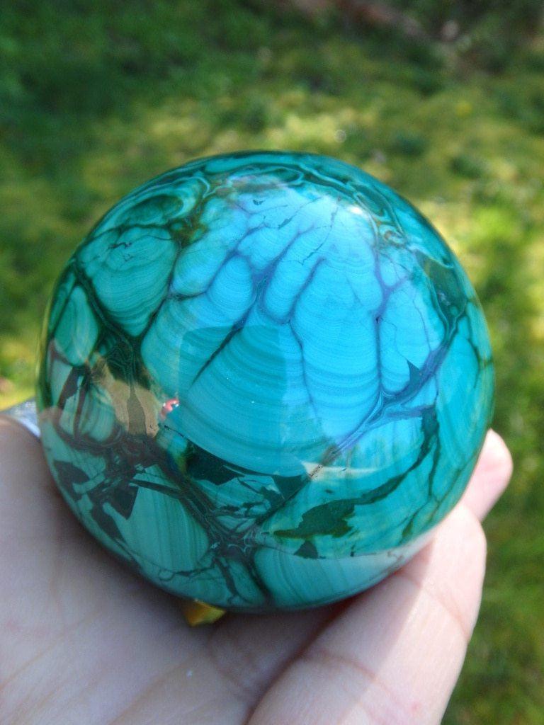 Bold Botryoidal Patterns! XL Green Malachite Sphere - Earth Family Crystals