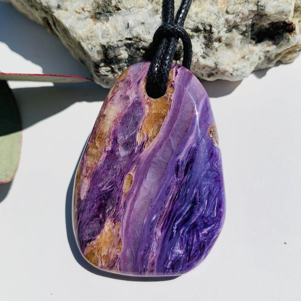 Stunning Silky Purple Chunky Charoite Pendant on Adjustable Cotton Cord #1 - Earth Family Crystals
