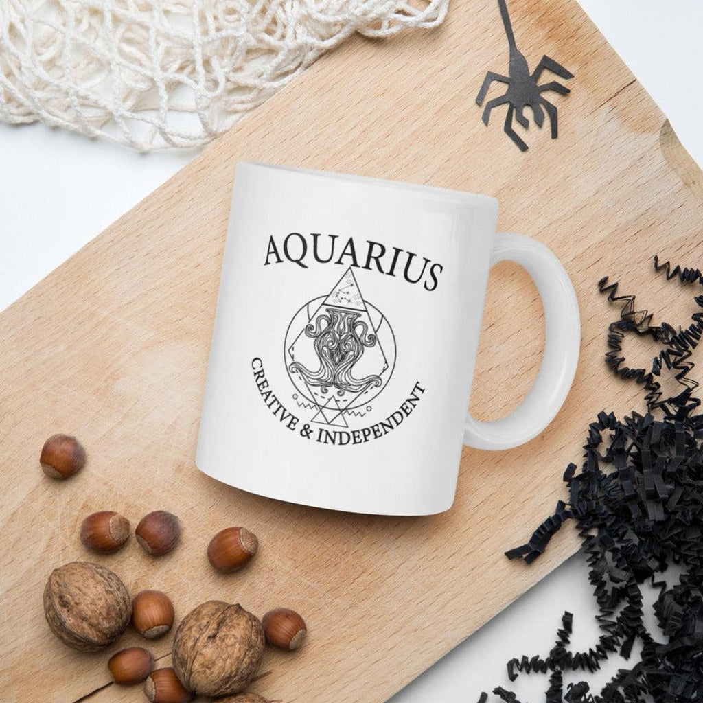 Aquarius Zodiac White Mug - Earth Family Crystals