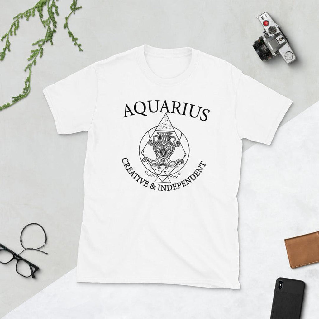 Aquarius Zodiac White T-Shirt - Earth Family Crystals