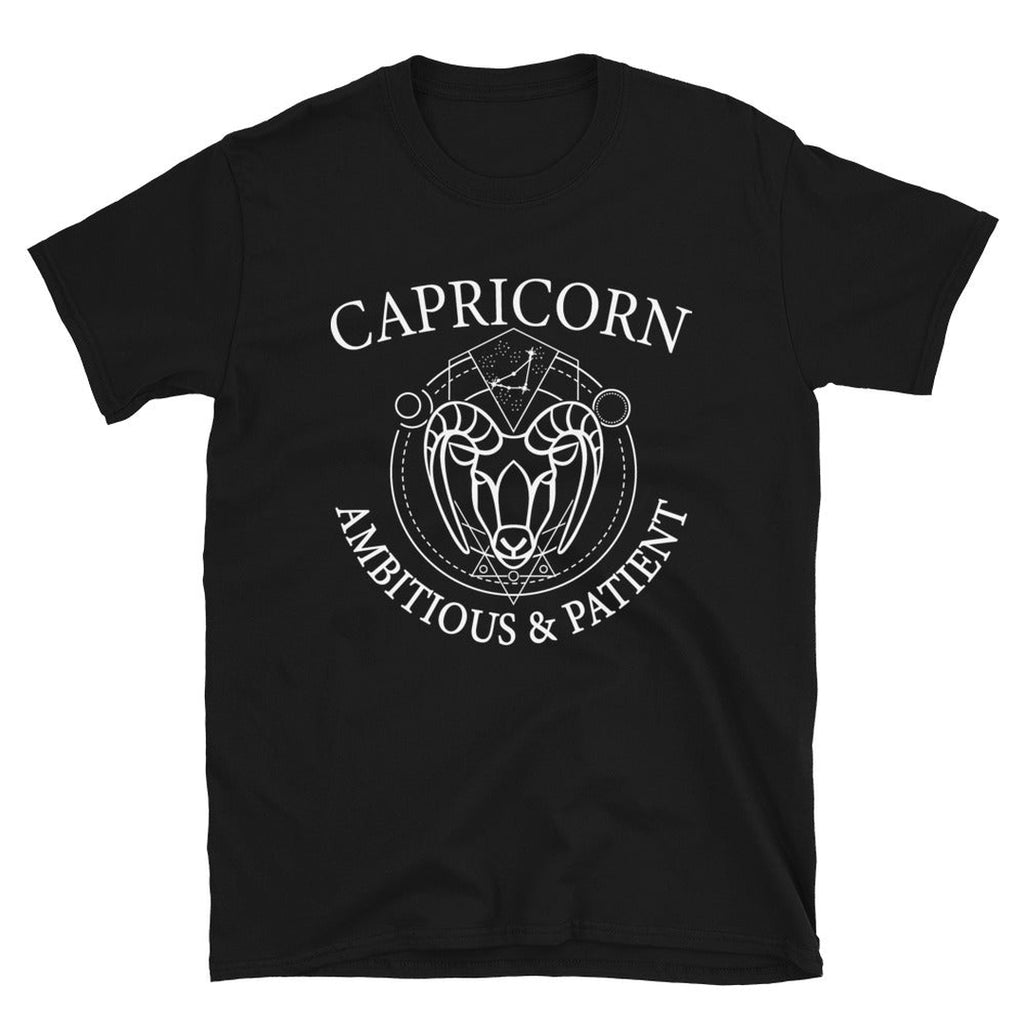Capricorn Zodiac Black  T-Shirt - Earth Family Crystals