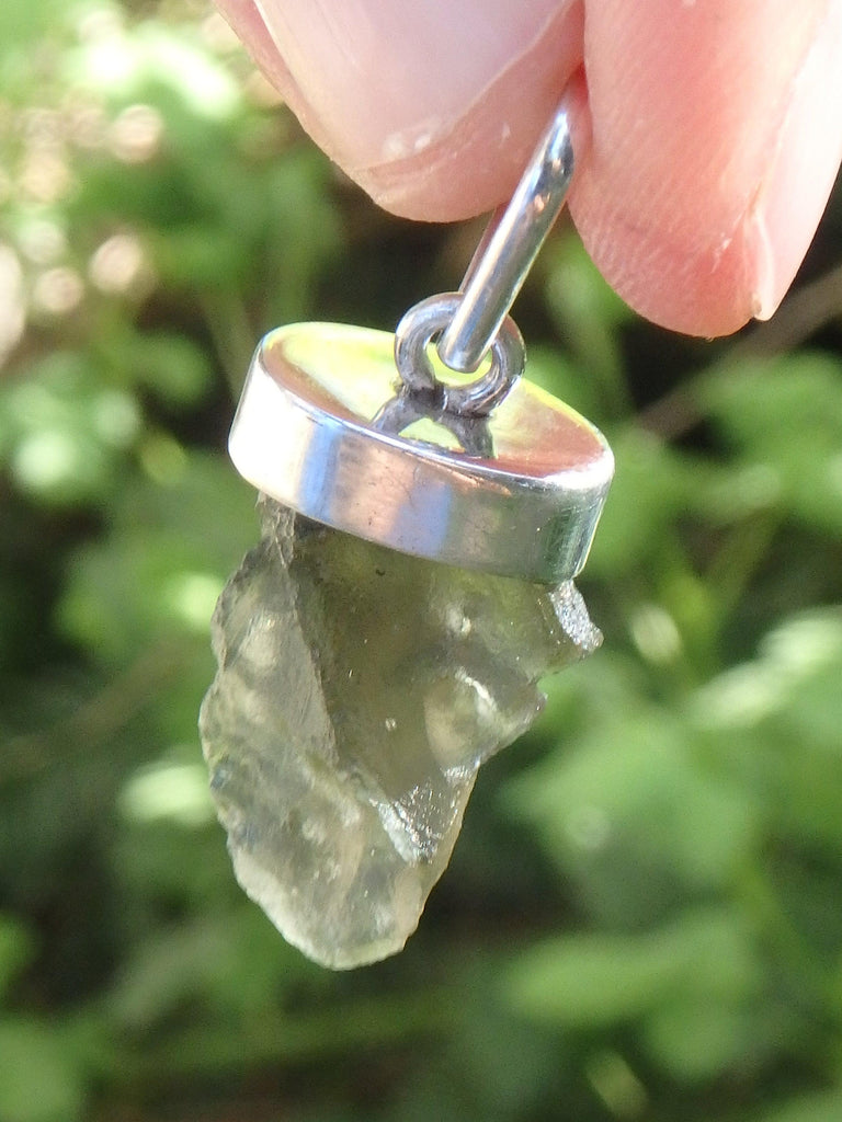 Floating Raw Deep Green Genuine Moldavite Pendant In Sterling Silver (Includes Silver Chain)1 - Earth Family Crystals