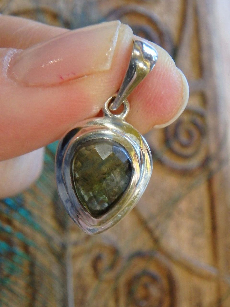 High Vibes! Faceted Genuine Moldavite Dainty Pendant In Sterling Silver (Includes Silver Chain) - Earth Family Crystals
