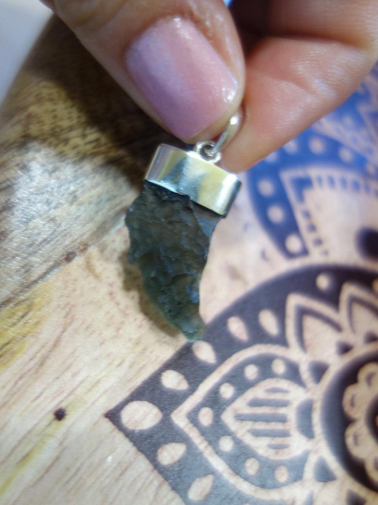 Floating Genuine Moldavite Pendant In Sterling Silver (Includes Silver Chain) REDUCED* - Earth Family Crystals