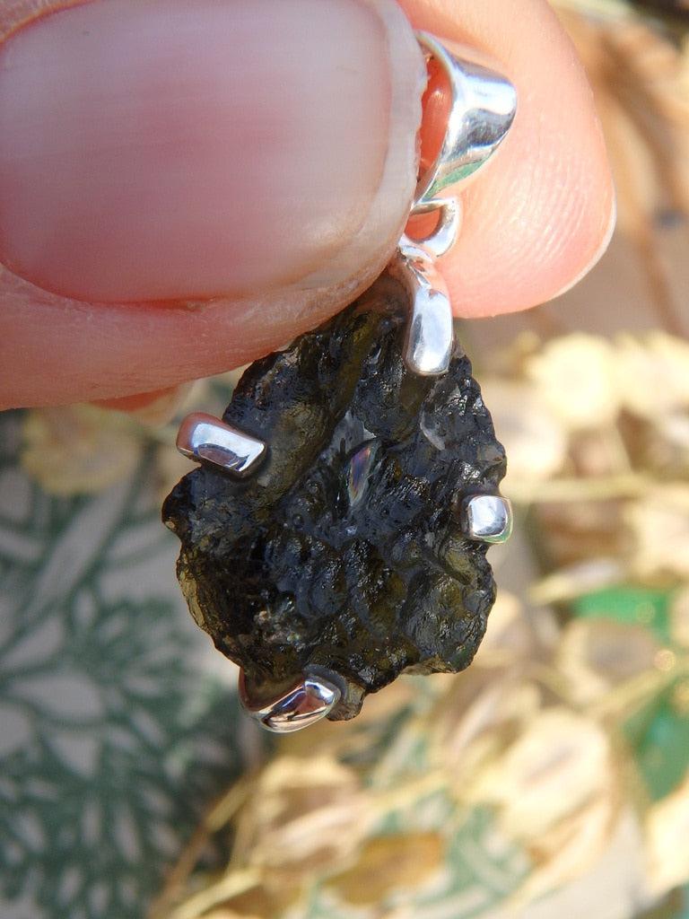 Stunning Custom Crafted Moldavite Pendant In Sterling Silver (Includes Silver Chain) - Earth Family Crystals