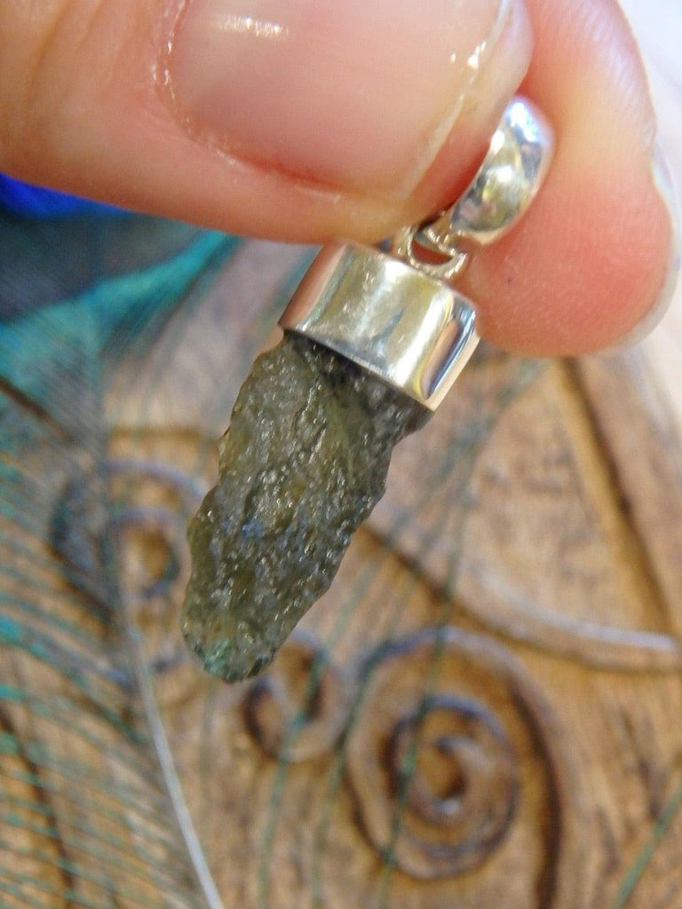 Wonderful Raw Green Genuine Moldavite Pendant In Sterling Silver (Includes Silver Chain) - Earth Family Crystals