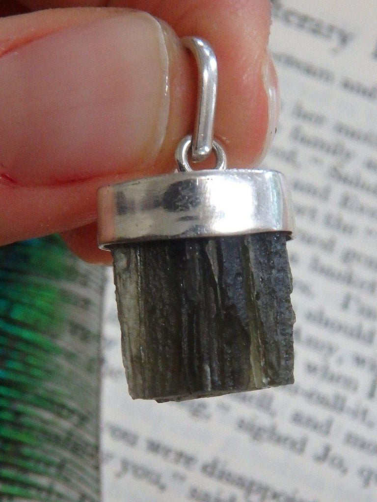Awesome  Genuine & Raw Moldavite Gemstone Pendant In Sterling Silver (Includes Silver Chain) - Earth Family Crystals