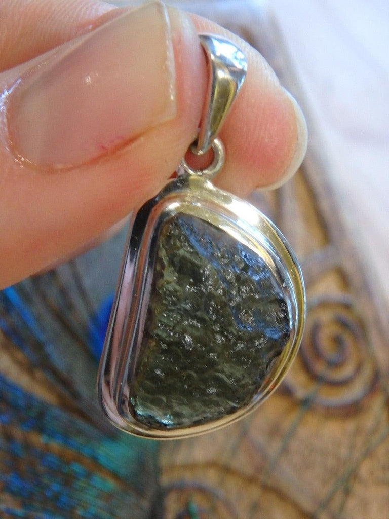 Fantastic Texture D Shaped Genuine Moldavite Pendant In Sterling Silver (Includes Silver Chain) - Earth Family Crystals