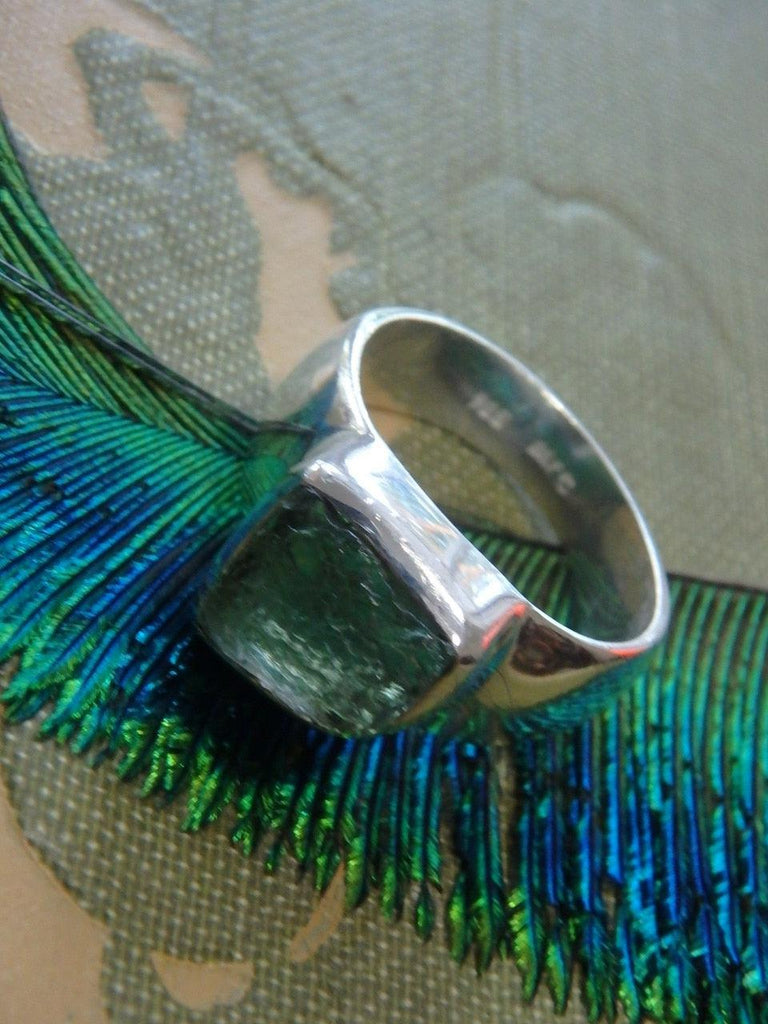 Stunning High Vibe Genuine Green Moldavite Ring In Sterling Silver (Size 7.5) - Earth Family Crystals