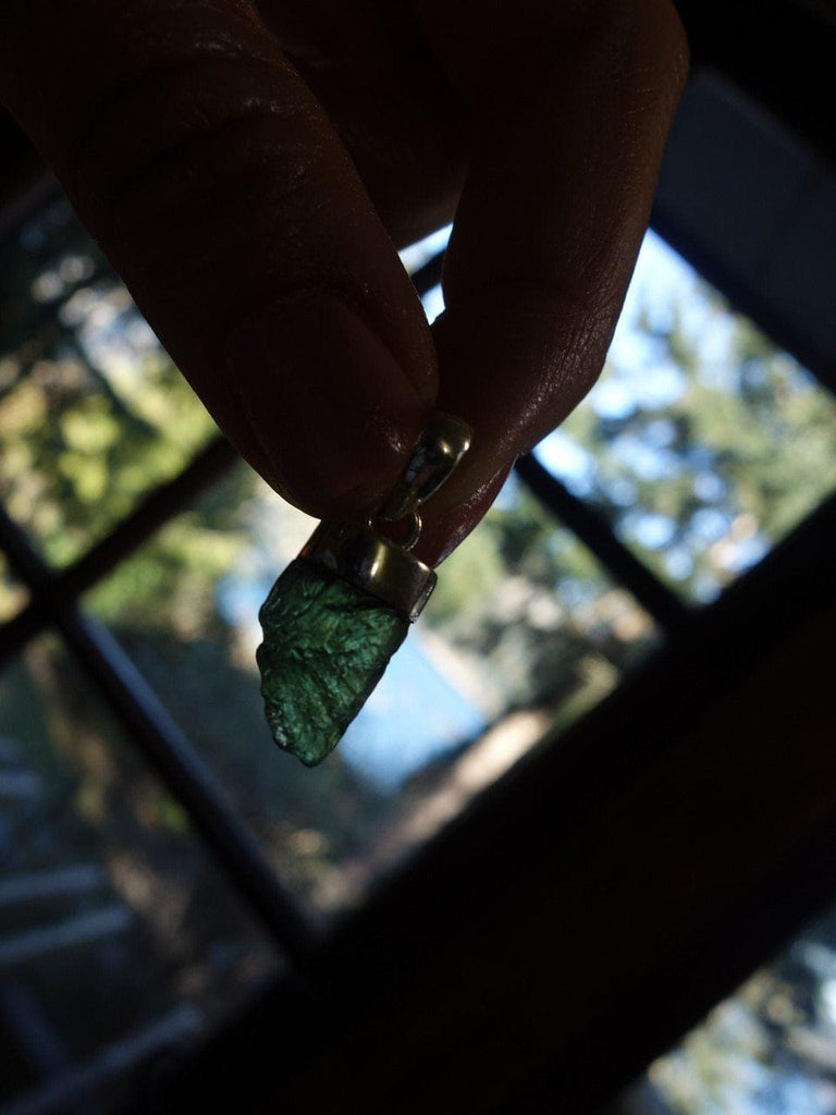 Cute & Dainty Genuine Raw Floating Moldavite Pendant In Sterling Silver (Includes Silver Chain) 2 - Earth Family Crystals
