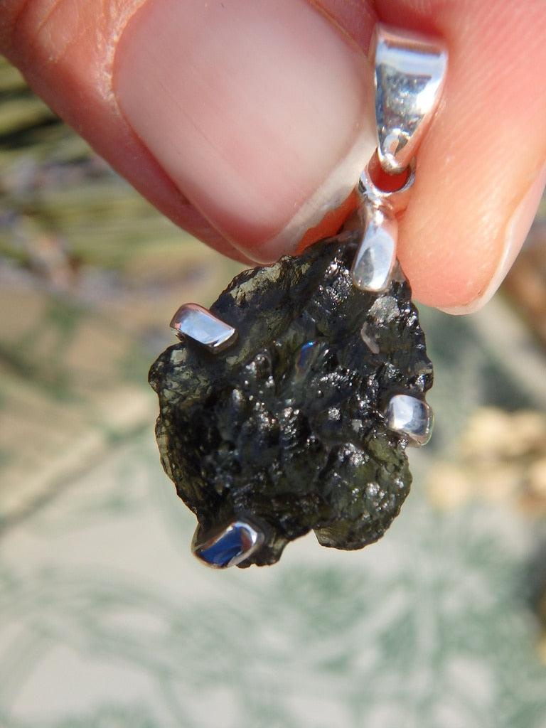 Stunning Custom Crafted Moldavite Pendant In Sterling Silver (Includes Silver Chain) - Earth Family Crystals
