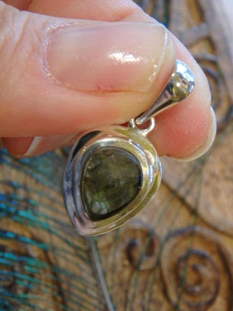 High Vibes! Faceted Genuine Moldavite Dainty Pendant In Sterling Silver (Includes Silver Chain) - Earth Family Crystals