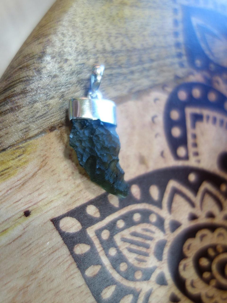 Floating Genuine Moldavite Pendant In Sterling Silver (Includes Silver Chain) REDUCED* - Earth Family Crystals