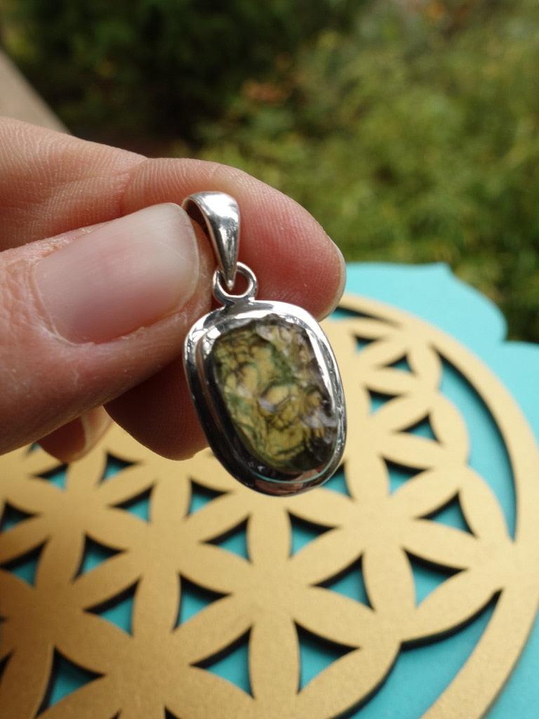 Fabulous Texture Dainty Genuine Green Moldavite Pendant In Sterling Silver (Includes Silver Chain) - Earth Family Crystals