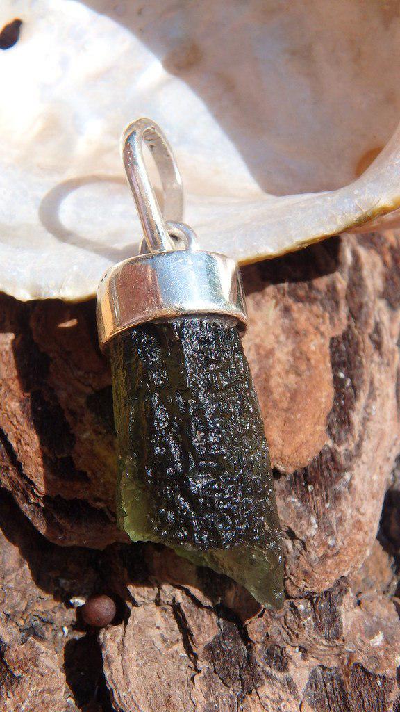 High Vibration Natural Moldavite Pendant In Sterling Silver (Includes Silver Chain) - Earth Family Crystals