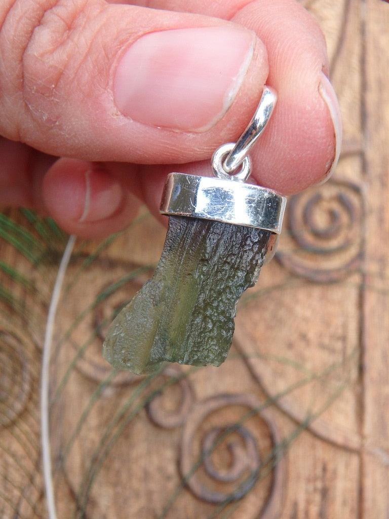 Pine Needle Green Genuine Moldavite  Pendant In Sterling Silver (Includes Free Silver Chain) - Earth Family Crystals