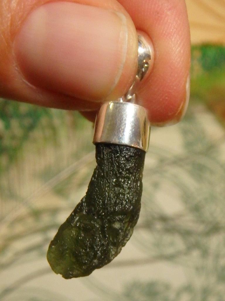 High Vibration Raw Moldavite Gemstone Pendant In Sterling Silver (Includes Silver Chain) 1 - Earth Family Crystals