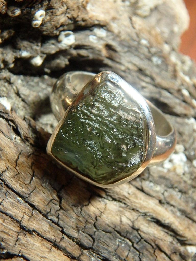 Large & Chunky Moldavite Ring In Sterling Silver (Size 10) - Earth Family Crystals