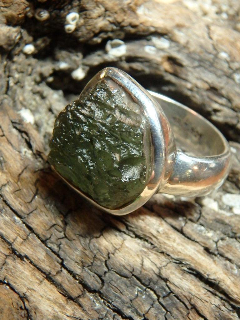 Large & Chunky Moldavite Ring In Sterling Silver (Size 10) - Earth Family Crystals