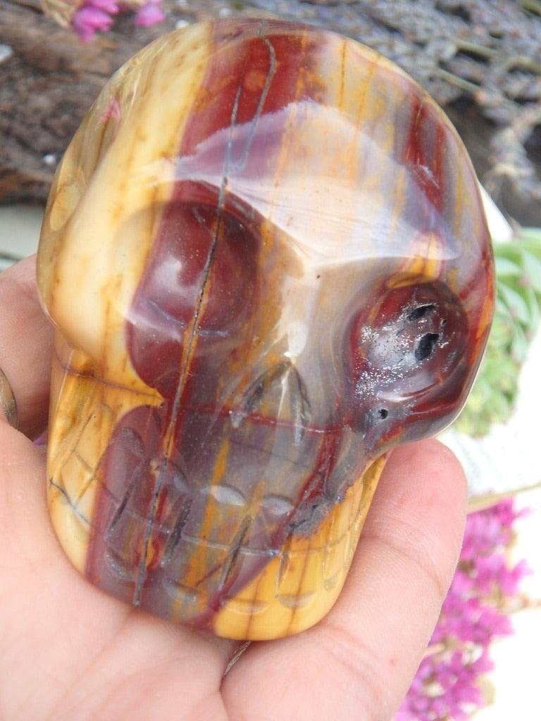 Mustard Yellow & Burgundy Mookaite Jasper Skull Carving - Earth Family Crystals