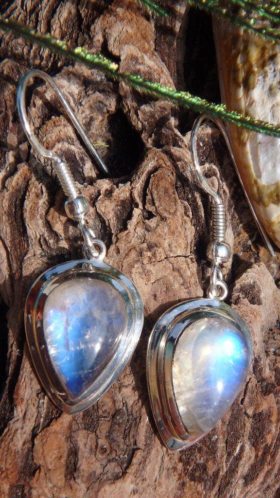 Amazing Glow Rainbow Moonstone Gemstone Earrings In Sterling Silver - Earth Family Crystals