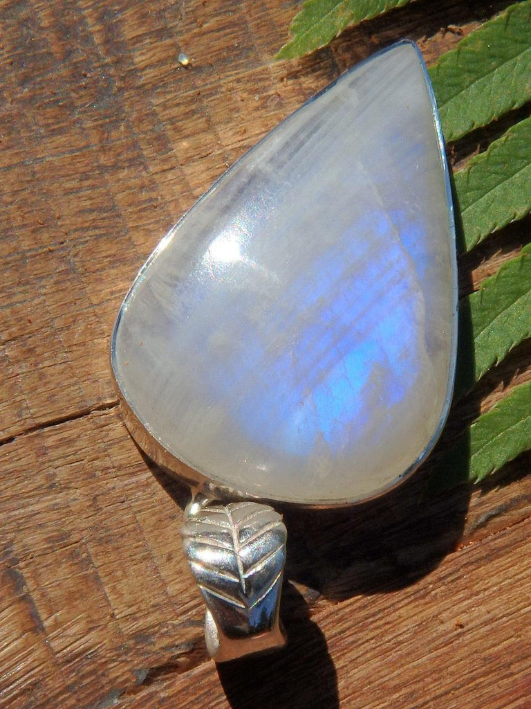 Royal Blue Flash Rainbow Moonstone Pendant in Sterling Silver (Includes Silver Chain) - Earth Family Crystals