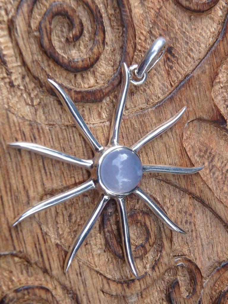 White Moonstone Sun Pendant In Sterling Silver (Includes Silver Chain) - Earth Family Crystals