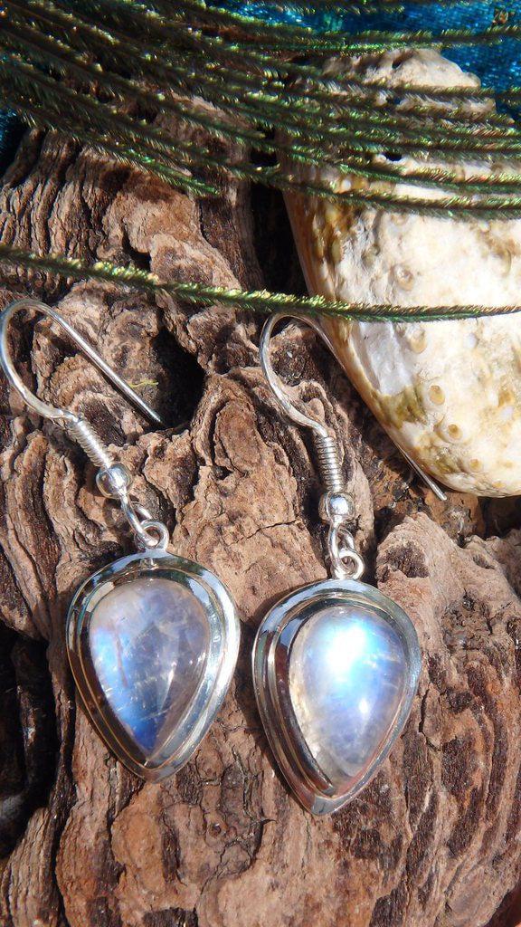 Amazing Glow Rainbow Moonstone Gemstone Earrings In Sterling Silver - Earth Family Crystals