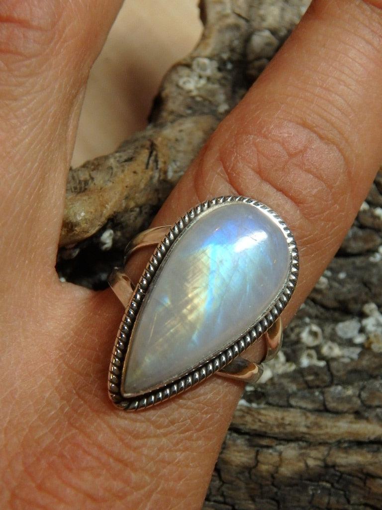 Lovely Flashes Rainbow Moonstone Ring In Sterling Silver (Size 8.5) - Earth Family Crystals
