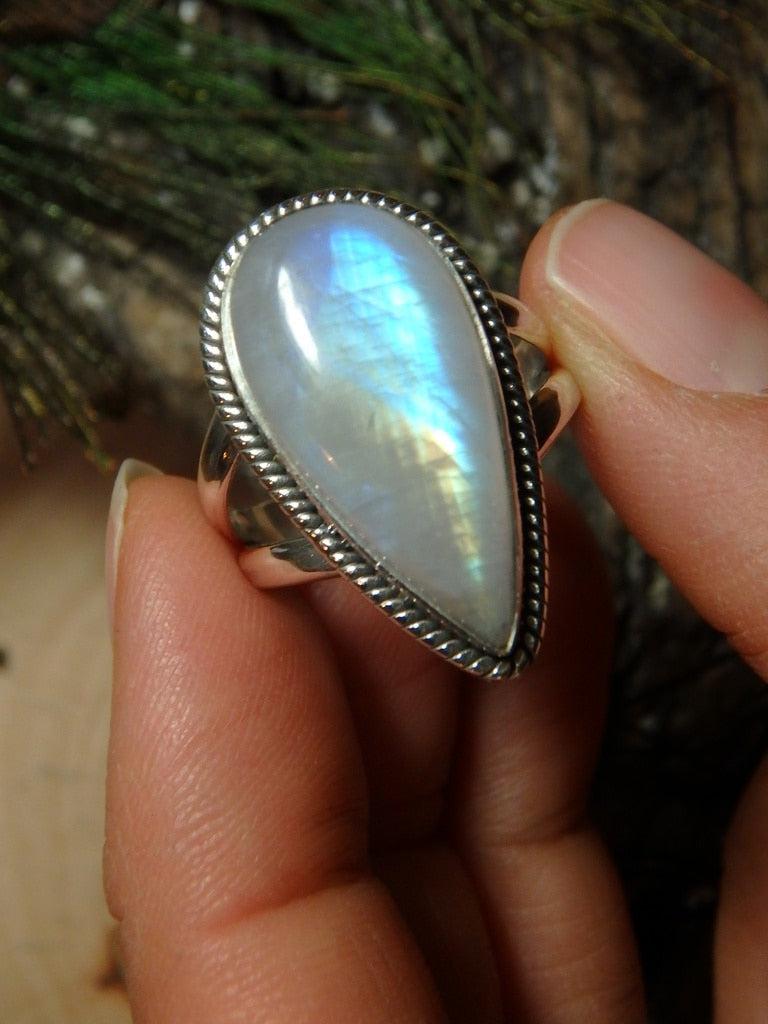 Lovely Flashes Rainbow Moonstone Ring In Sterling Silver (Size 8.5) - Earth Family Crystals