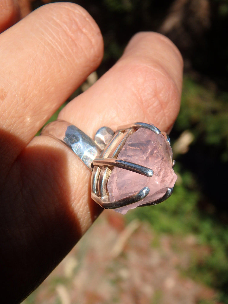 Chunky Incredible Pink Raw Morganite Ring In Sterling Silver (Size Adjustable-7.5-8.5) - Earth Family Crystals