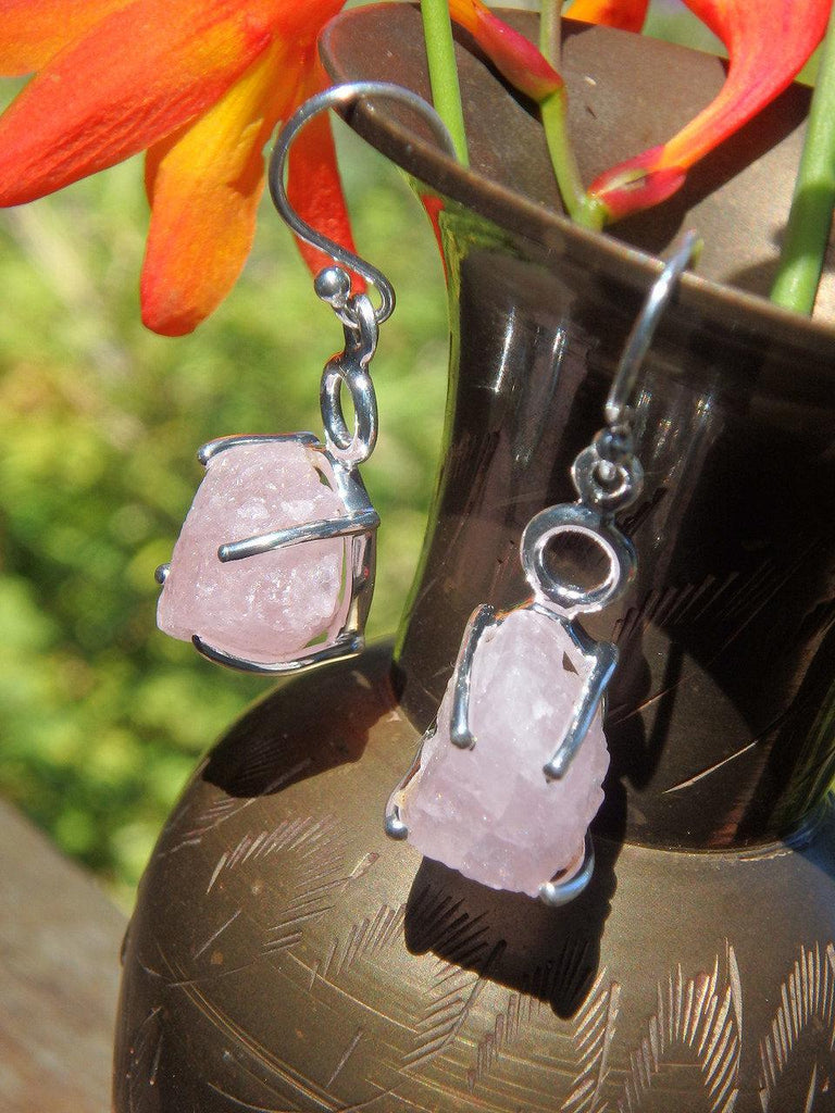 Rare! Sweet Pink Raw Morganite  Earrings in Sterling Silver - Earth Family Crystals