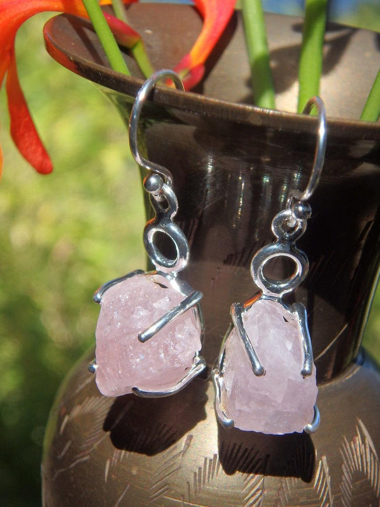 Rare! Sweet Pink Raw Morganite  Earrings in Sterling Silver - Earth Family Crystals