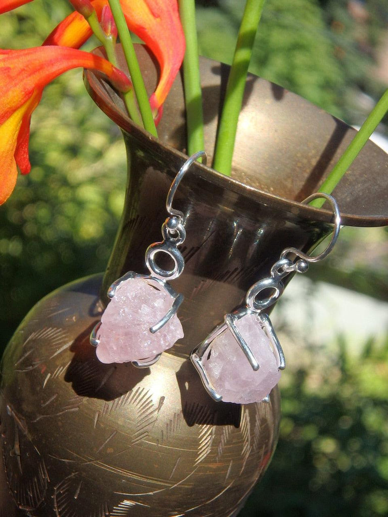 Rare! Sweet Pink Raw Morganite  Earrings in Sterling Silver - Earth Family Crystals